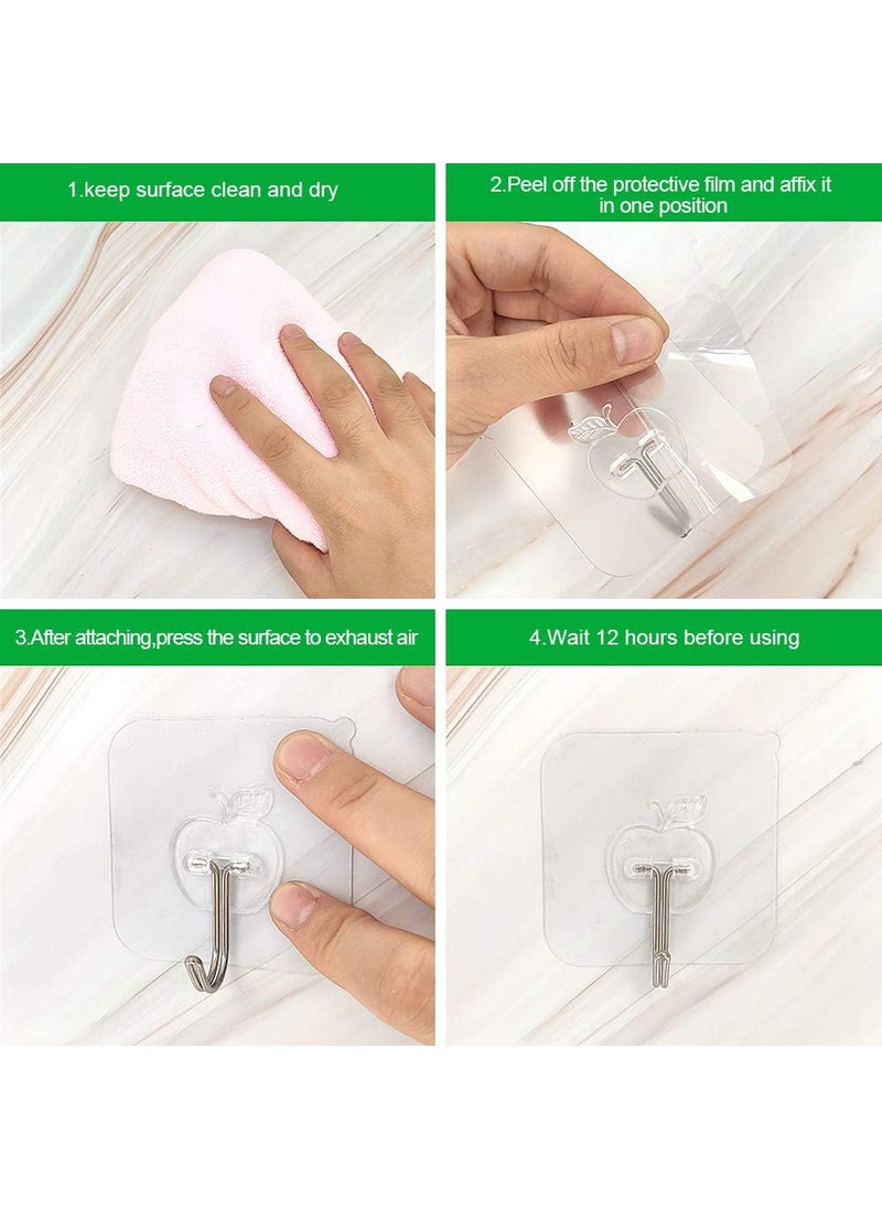 ANH MART ANH MART Adhesive Wall Hooks Heavy Duty Plastic Apple Hooks for Hanging Reusable Sticky Stainless Steel Hook Waterproof and Oilproof Hooks Apply for Kitchen Transparent Pack of 5  - Image 5