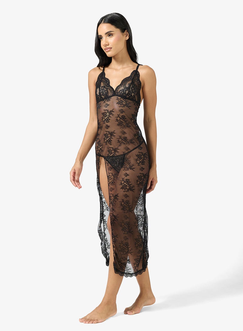 ايلا فستان نوم دانتيل بفتحة - Image 4