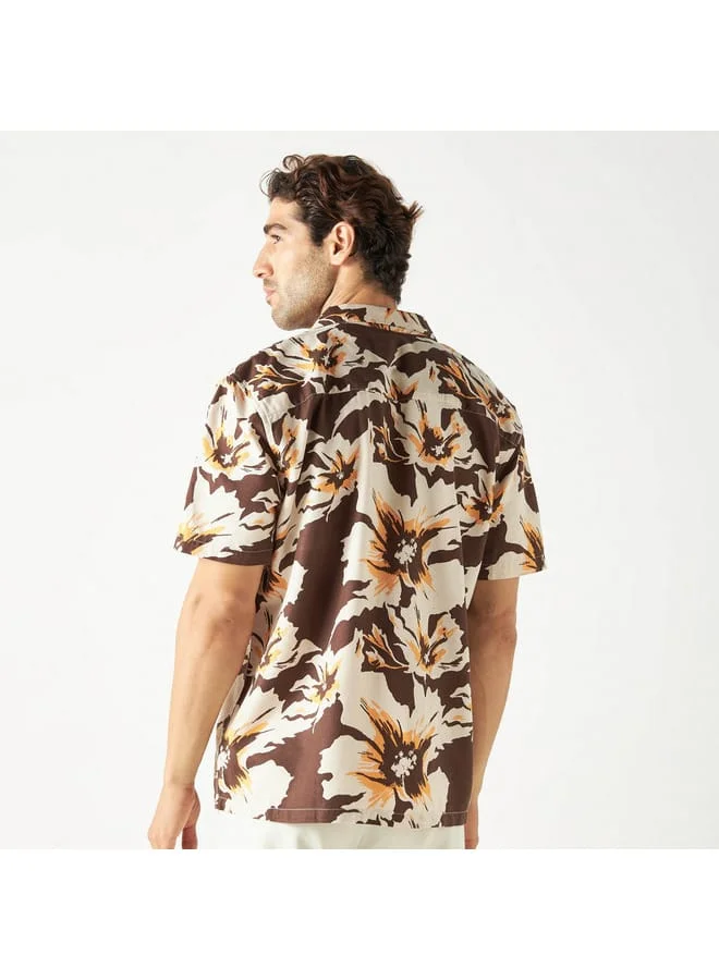 Iconic Iconic All-Over Floral Print Shirt with Camp Collar
