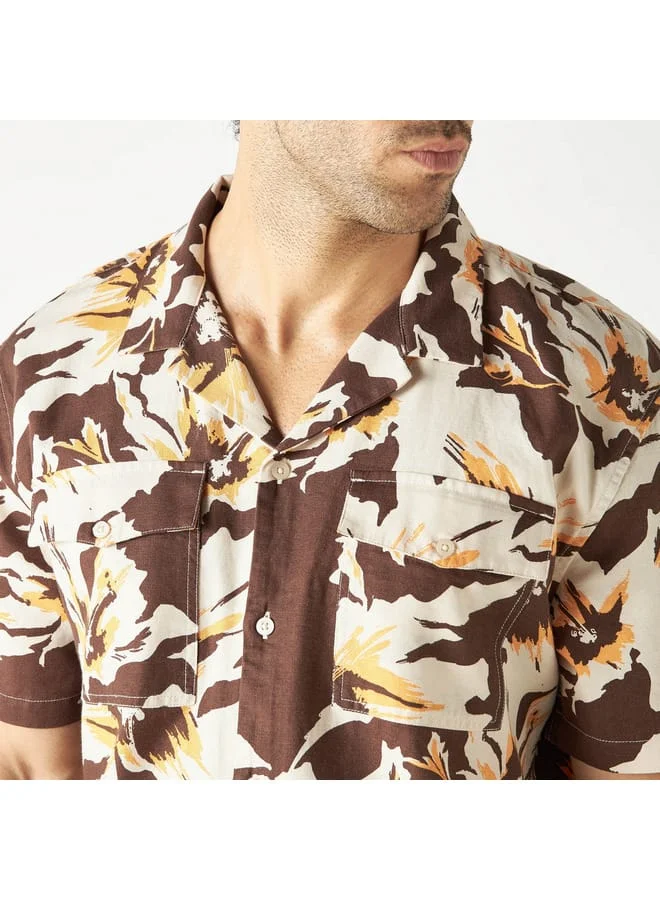 Iconic Iconic All-Over Floral Print Shirt with Camp Collar