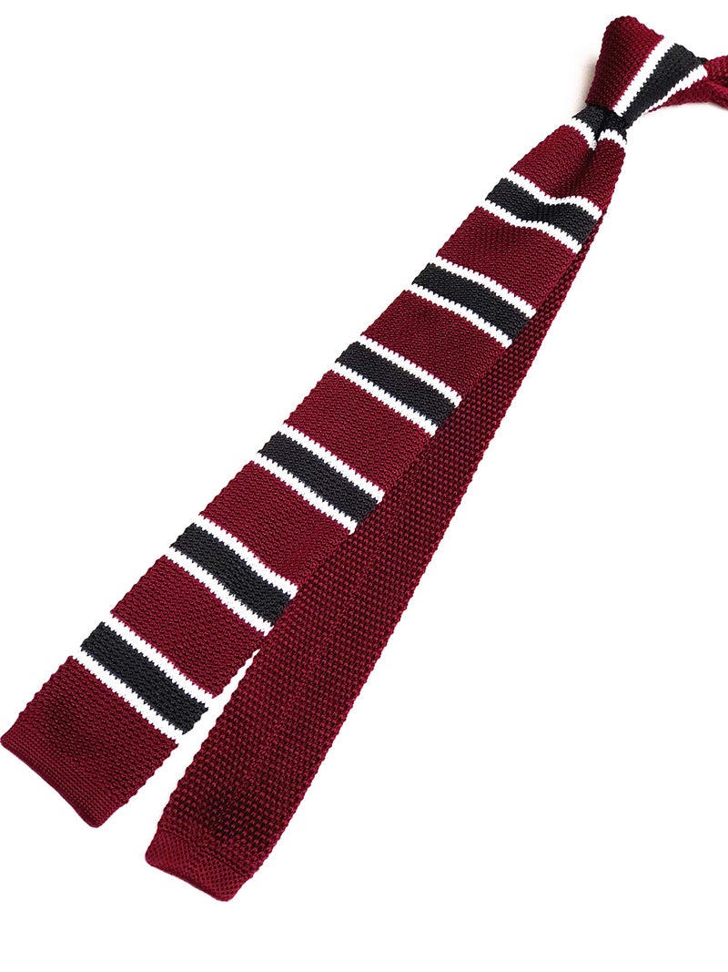 Secdtie رجل منسوج باللون الماروني والأسود والأبيض، ربطة عنق ضيقة محبوكة ذات تصميم عصري للرجال، ربطة عنق محبوكة للملابس الكاجوال - Image 4