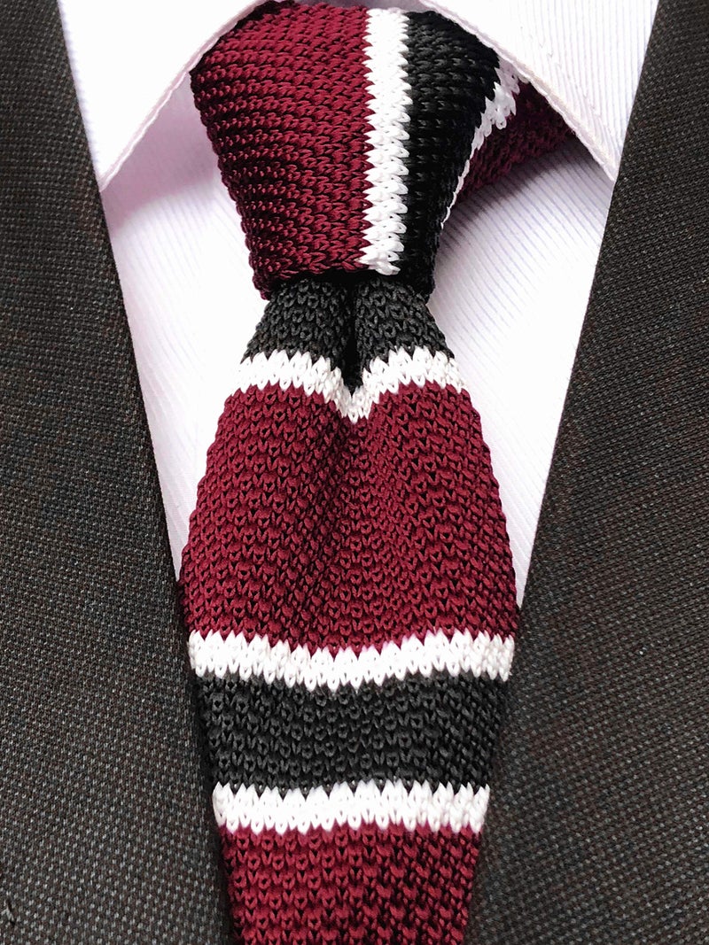 Secdtie رجل منسوج باللون الماروني والأسود والأبيض، ربطة عنق ضيقة محبوكة ذات تصميم عصري للرجال، ربطة عنق محبوكة للملابس الكاجوال - Image 2