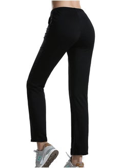 إسكدنيا Women's Solid Color Highly Elastic Yoga Pants Comforty Loose Casual Pants Black  - Image 2
