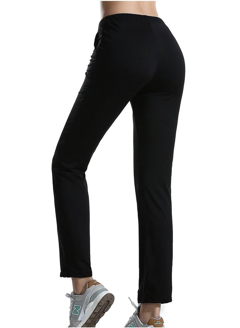 Loquat - Women's Solid Color Highly Elastic Yoga Pants Comforty Loose Casual Pants Black - Image 1