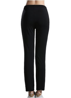 إسكدنيا Women's Solid Color Highly Elastic Yoga Pants Comforty Loose Casual Pants Black  - Image 3