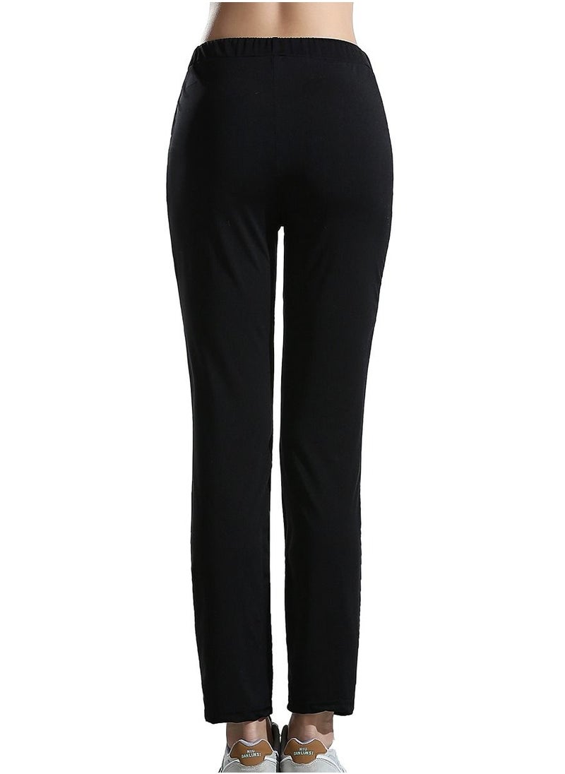 Loquat - Women's Solid Color Highly Elastic Yoga Pants Comforty Loose Casual Pants Black - Image 1