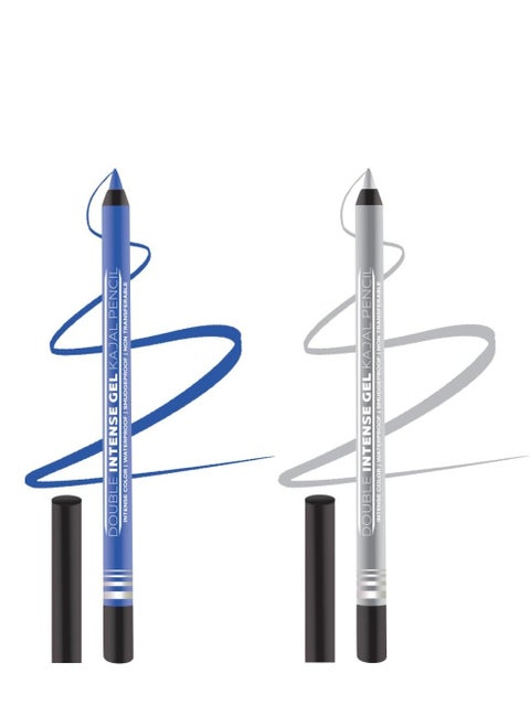 Seven Seas Double Intense Non Transfer Gel Kajal 24hr Stay Water Proof, Smudge Proof Longlasting Formula  Blue  Silver Combo21.5g each