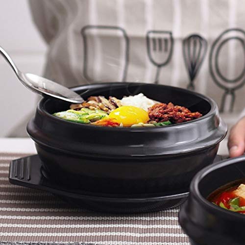 Whitenesser Korean Cooking Korean Stone Bowl By Whitenesser, Stone Pot Sizzling Hot Pot for Bibimbap and Soup (Large, No Lid) - Premium Ceramic with Melamine Tray (52.3 OZ) - Image 3