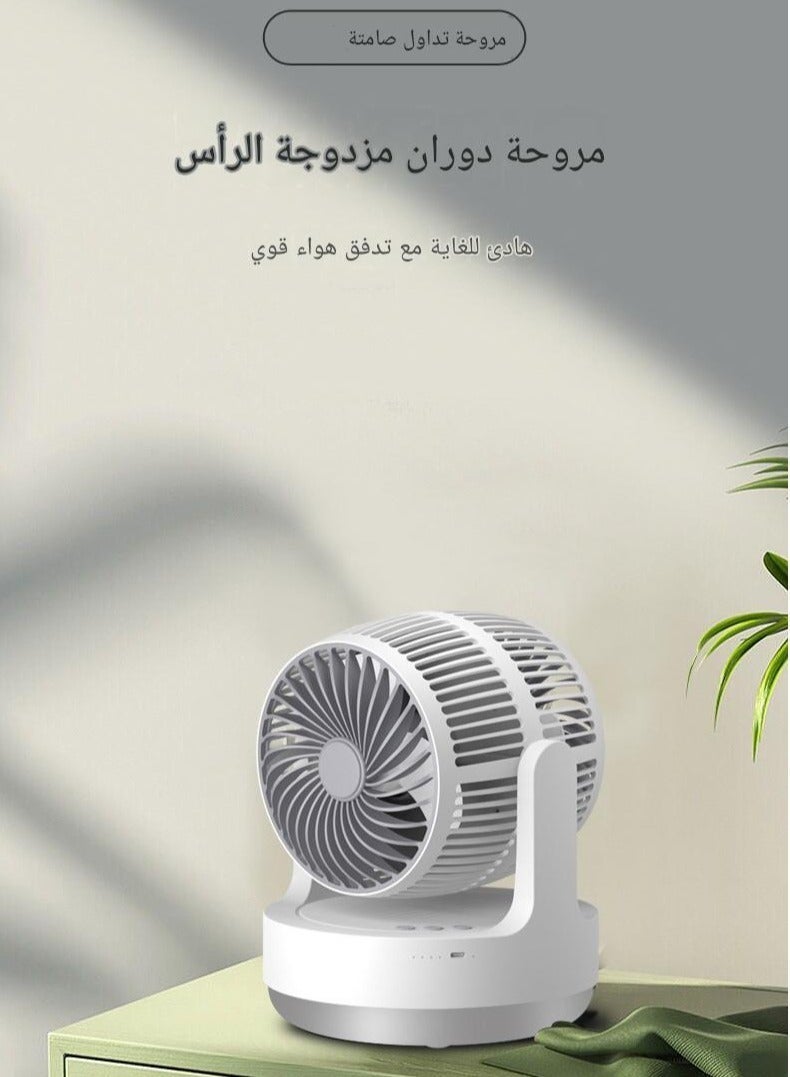 مروحة تهوية مزدوجة الرأس، مروحة مكتبية متأرجحة بزاوية 360 درجة/180 درجة، مروحة قابلة للتعديل بأربع سرعات، مزودة ببطارية قابلة لإعادة الشحن بسعة 4000 مللي أمبير، مروحة محمولة فائقة الهدوء، مناسبة للاستخدام المنزلي والمكتبي والتخييم والاستخدام الخارجي - صديقة للبيئة. - Image 2