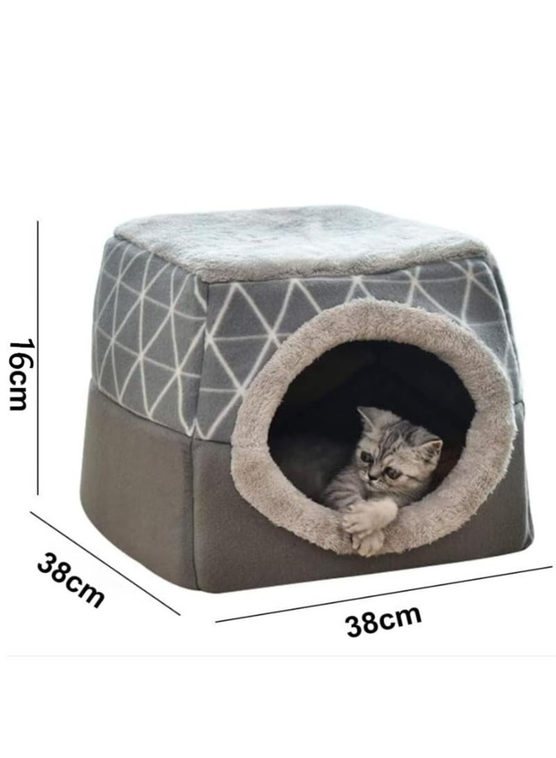 Generic Pet Dog Cat Bed House, Foldable 2 in 1 Cat Cave,Semi-Enclosed Dog Kennel,Warm Soft Pet Nest,Plush Cube Fluff Cottonk,Pet Dog Cat Bed House with Detachable Cushion, Washable Pet Sleeping Tent House,Wear And Bite Resistant,Pet Dog Cat Bed House with Ultra-soft Plush  - Image 2