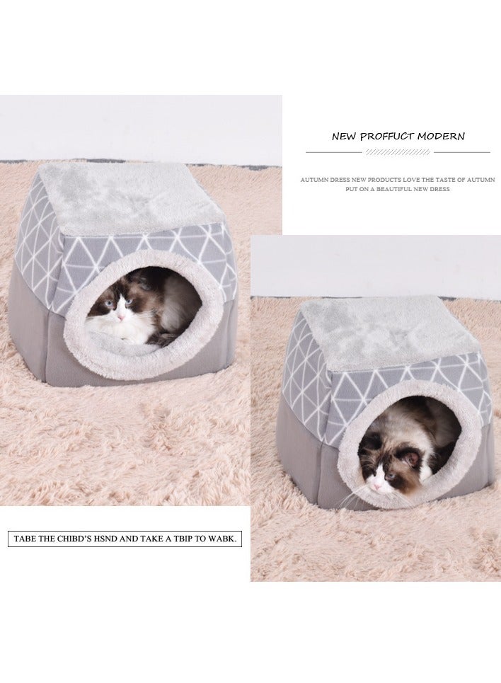 Generic Pet Dog Cat Bed House, Foldable 2 in 1 Cat Cave,Semi-Enclosed Dog Kennel,Warm Soft Pet Nest,Plush Cube Fluff Cottonk,Pet Dog Cat Bed House with Detachable Cushion, Washable Pet Sleeping Tent House,Wear And Bite Resistant,Pet Dog Cat Bed House with Ultra-soft Plush  - Image 3
