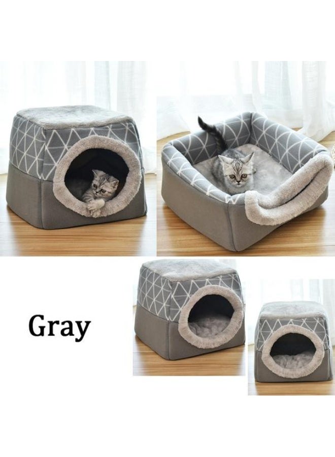 Generic Pet Dog Cat Bed House, Foldable 2 in 1 Cat Cave,Semi-Enclosed Dog Kennel,Warm Soft Pet Nest,Plush Cube Fluff Cottonk,Pet Dog Cat Bed House with Detachable Cushion, Washable Pet Sleeping Tent House,Wear And Bite Resistant,Pet Dog Cat Bed House with Ultra-soft Plush  - Image 5