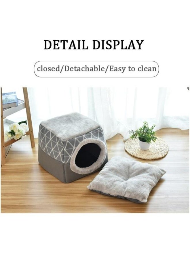 Generic Pet Dog Cat Bed House, Foldable 2 in 1 Cat Cave,Semi-Enclosed Dog Kennel,Warm Soft Pet Nest,Plush Cube Fluff Cottonk,Pet Dog Cat Bed House with Detachable Cushion, Washable Pet Sleeping Tent House,Wear And Bite Resistant,Pet Dog Cat Bed House with Ultra-soft Plush  - Image 4