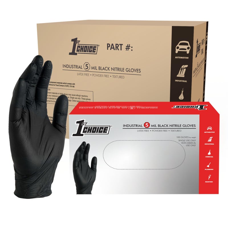 1st Choice Nitrile Gloves Disposable LatexFree Black 5 Mil for Cooking Cleaning Auto Food Prep Large Case of 1000 - Image 3