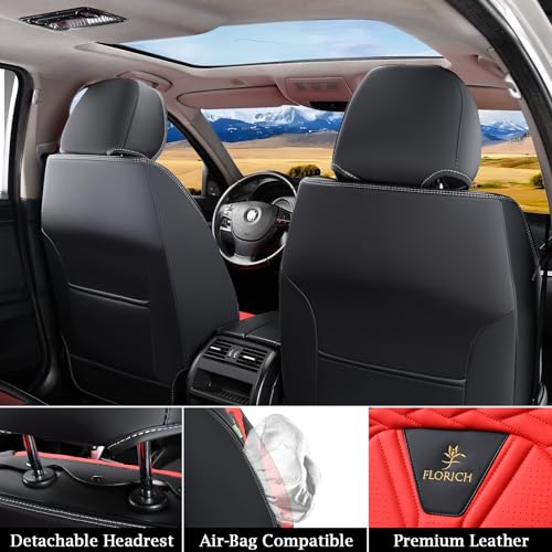 FLORICH Seat Covers for Cars, Waterproof Seat Covers, Leather Car Seat Covers 2 Pack, Universal Seat Cushion Protector for Most Cars Trucks SUV-Black&Red - Image 3