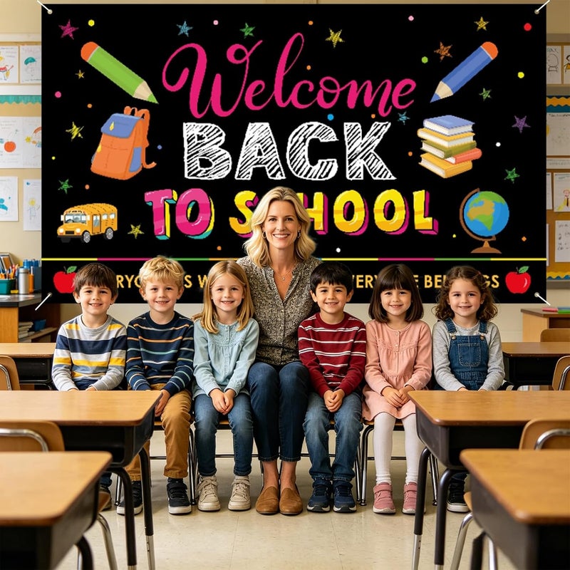 ARS Back to School Banner Backdrop, First Day of School Welcome Photography Background, Reusable School Party Decorations Banner for Teachers, Students, Classroom, Kindergarten & School Events - Image 2