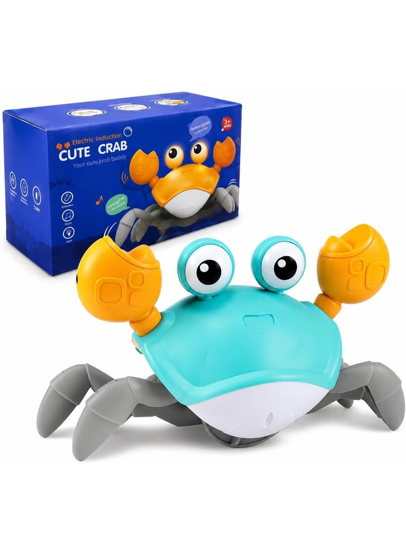 Interactive Electric Moving Crab Baby Toy with Music, LED Lights & Obstacle Avoidance for Tummy Time