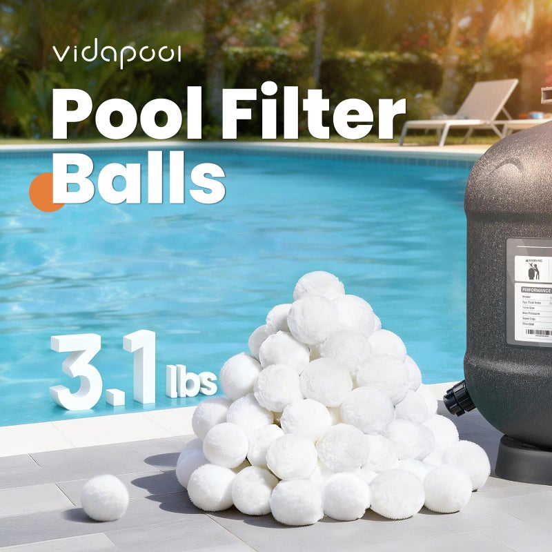 Vidapool كرات فلتر حمام السباحة فيدا بول 3.1 رطل لنظم الفلترة الرملية، كرات فلتر بيضاء قابلة لإعادة الاستخدام لجميع أنظمة الفلترة الرملية، كرات فلتر رملية خفيفة وفعالة، تحل محل 100 رطل من رمل فلتر حمام السباحة - Image 2