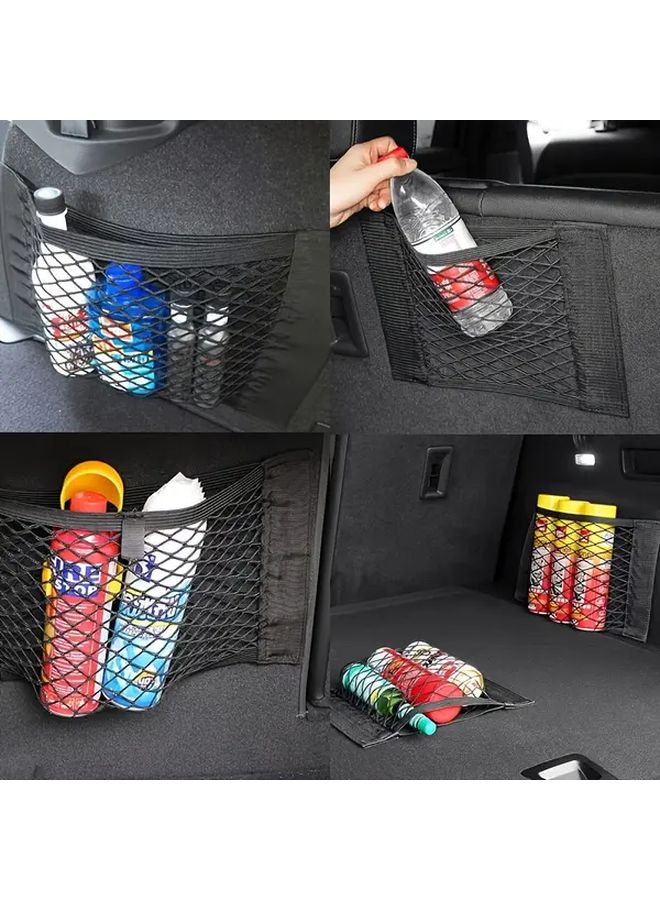 2pcs Black Car Trunk Storage Net Bags 40x25cm Adjustable Elastic For SUV Protection - Image 3