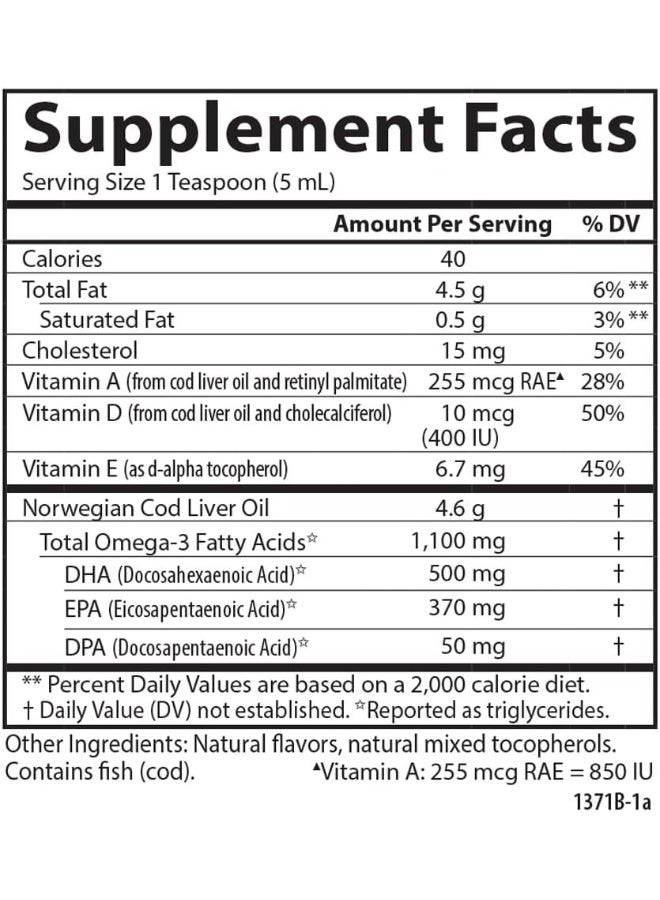 Carlson - Cod Liver Oil, 1100 mg Omega-3s, Plus Vitamins A and D3, Wild Caught Norwegian Arctic Cod Liver Oil, Sustainably Sourced Nordic Fish Oil Liquid, Green Apple, 250 mL (8.4 Fl Oz) - Image 3