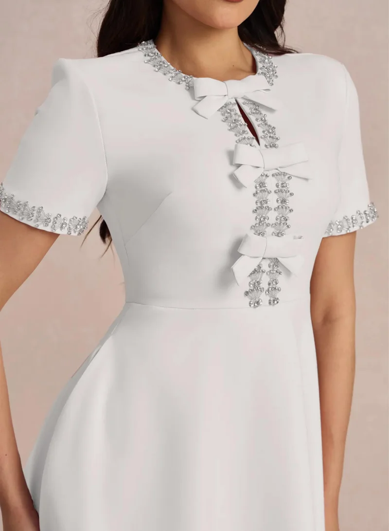 Sunfere  Zoe Bowknot Crystal-embellished Midi Dress for Women | Best Price UAE