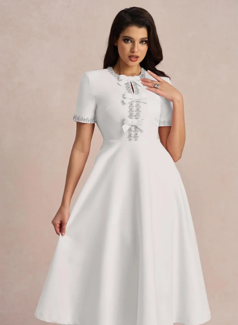 Sunfere  Zoe Bowknot Crystal-embellished Midi Dress for Women | Best Price UAE