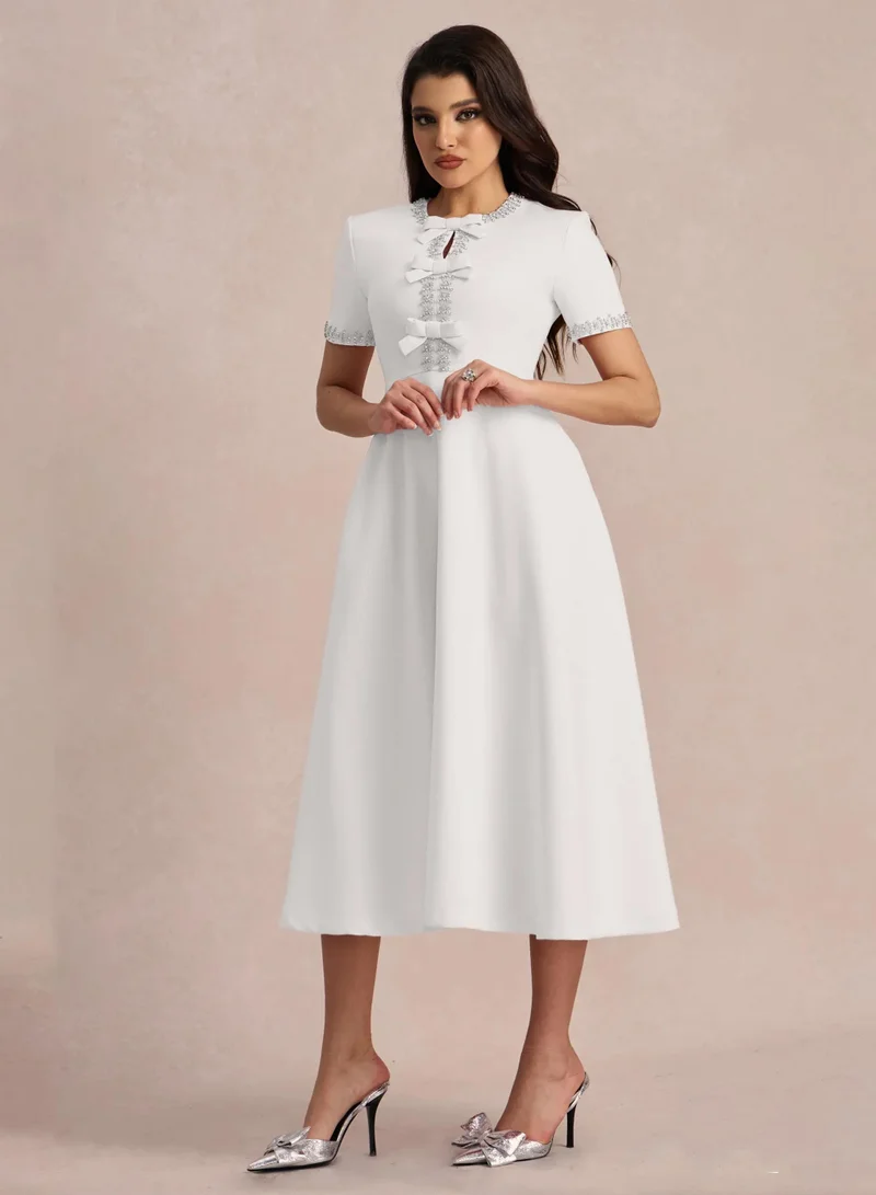 Sunfere Zoe Bowknot Crystal-embellished Midi Dress
