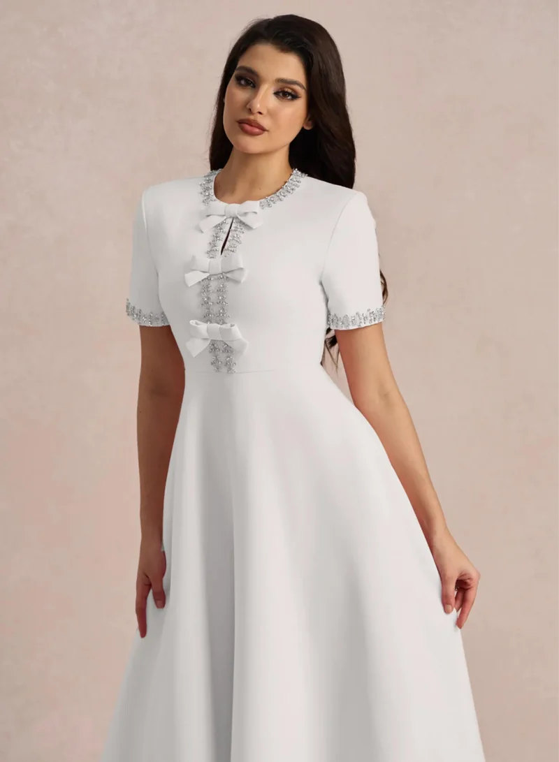 Sunfere  Zoe Bowknot Crystal-embellished Midi Dress for Women | Best Price UAE