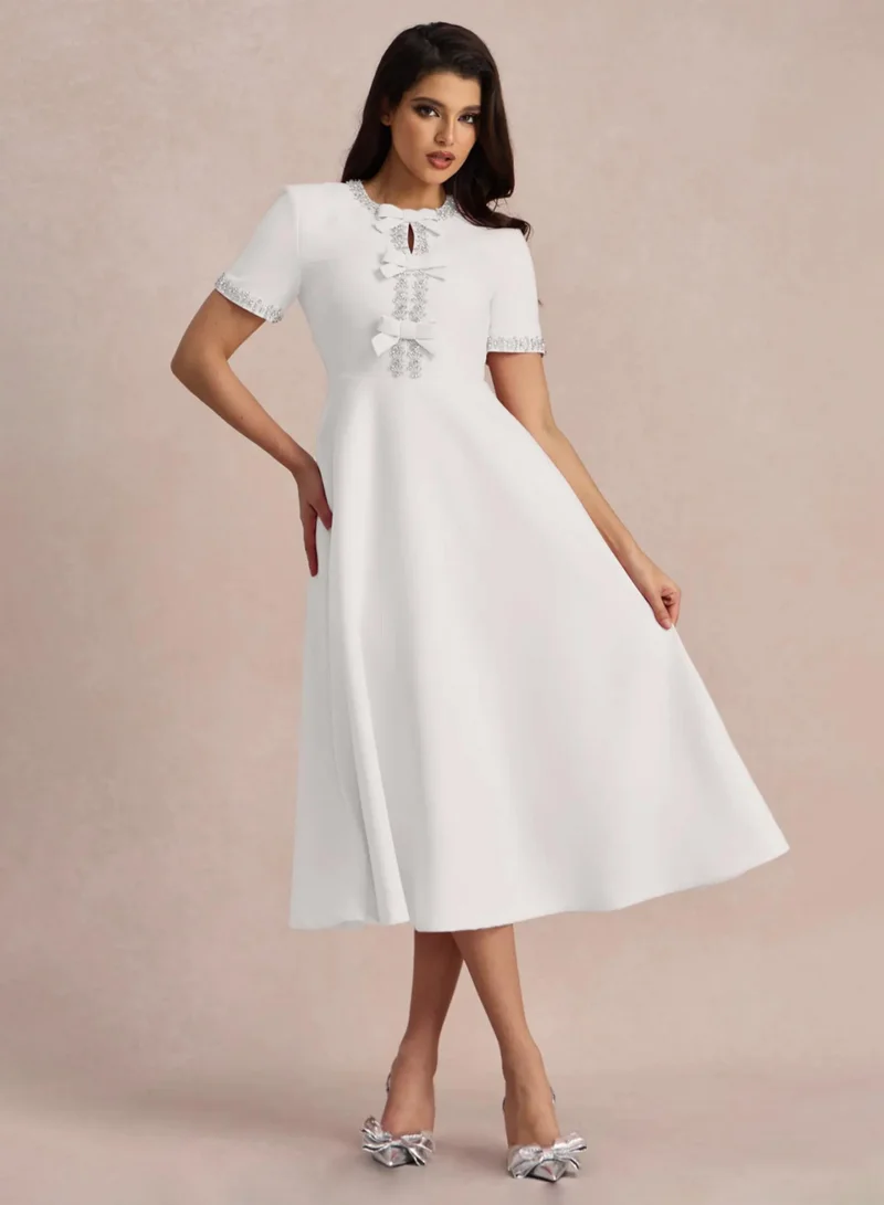 Sunfere Zoe Bowknot Crystal-embellished Midi Dress