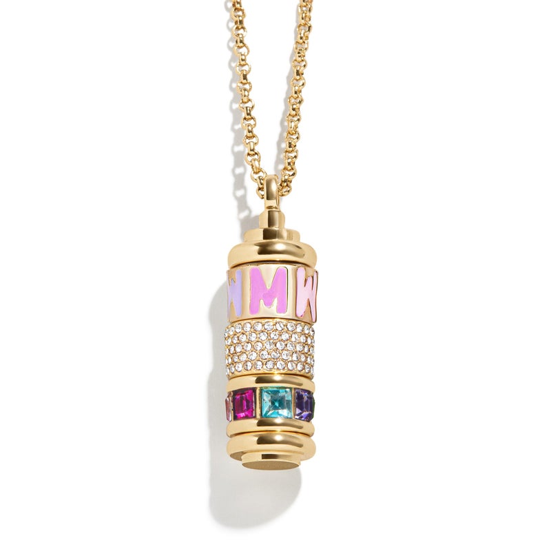 BaubleBar Initial Spinner Charm Necklace - Personalized Gold-Plated Pendant Necklace for Women w/Spinning Beads, Initial Necklace with Interchangeable Charms, Easy Twist Open Design - Letter M - Image 1