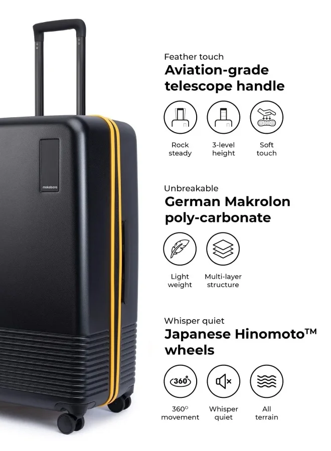 Mokobara MOKOBARA Iconic Range The Check-in Luggage 79cms Large Size German Makrolon Polycarbonate Hard Sided 8 Hinomoto Spinner Wheels Suitcase Trolley Black-Crypto Sunray (Limited Edition)