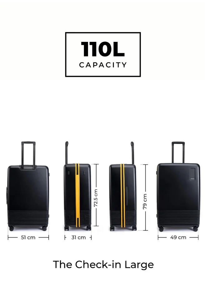 Mokobara MOKOBARA Iconic Range The Check-in Luggage 79cms Large Size German Makrolon Polycarbonate Hard Sided 8 Hinomoto Spinner Wheels Suitcase Trolley Black-Crypto Sunray (Limited Edition)