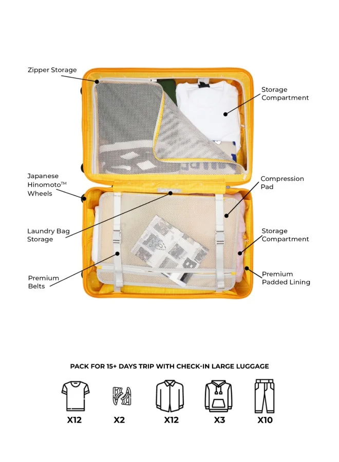 Mokobara MOKOBARA Iconic Range The Check-in Luggage 79cms Large Size German Makrolon Polycarbonate Hard Sided 8 Hinomoto Spinner Wheels Suitcase Trolley Black-Crypto Sunray (Limited Edition)