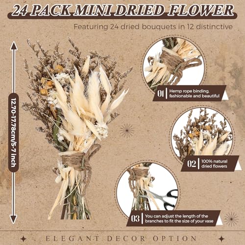Layhit 24 Pcs Boho Dried Flower Bouquet Mini Wedding Handmade Dry Flowers Decor for Vase Crafts DIY Photo Boutonniere for Men Floral Plant for Bridesmaid Gift Birthday Decor(Stylish) - Image 2