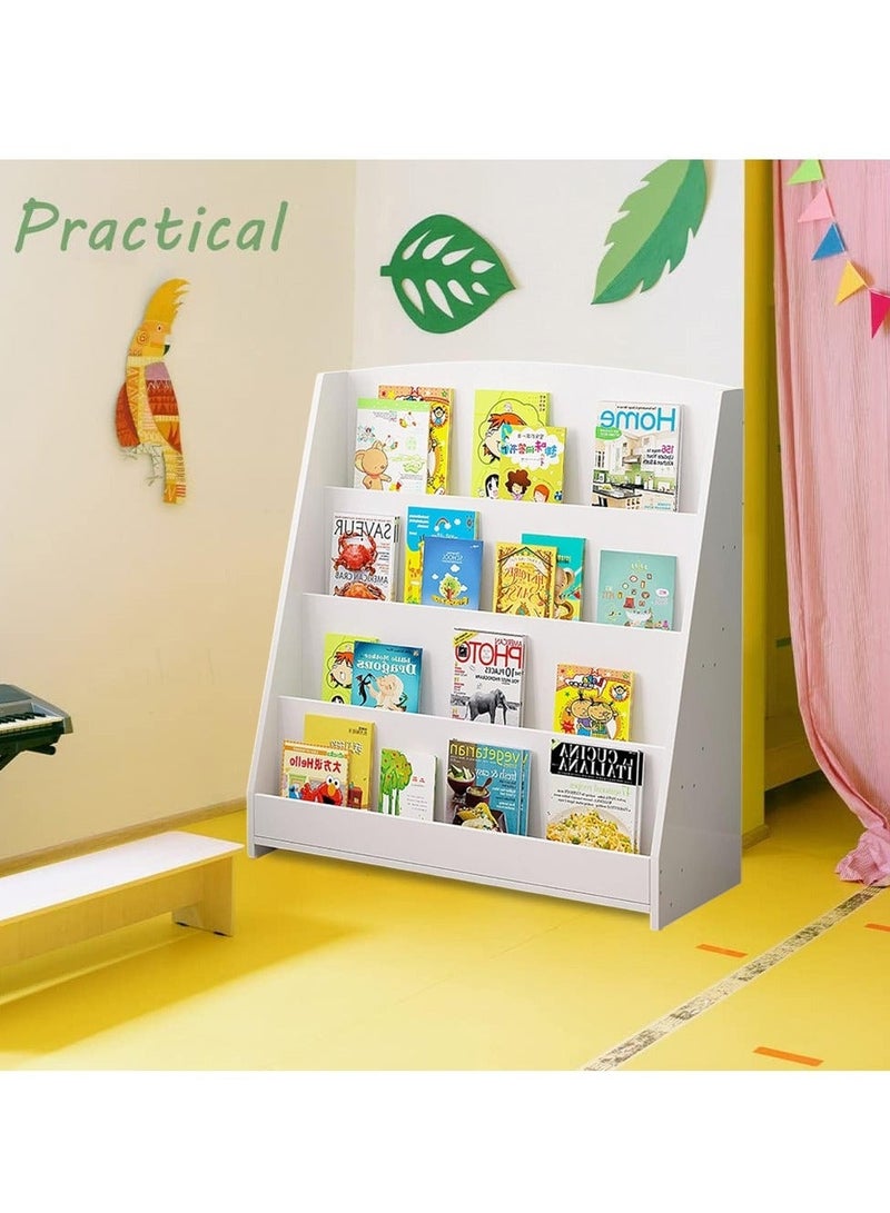 والالا مكتبة أطفال خشبية كبيرة مكونة من 4 طبقات، رف تخزين منزلي، رف كتب قائم على الأرض، رف تخزين ألعاب، رف عرض منزلي للمنزل والمكتب - Image 5