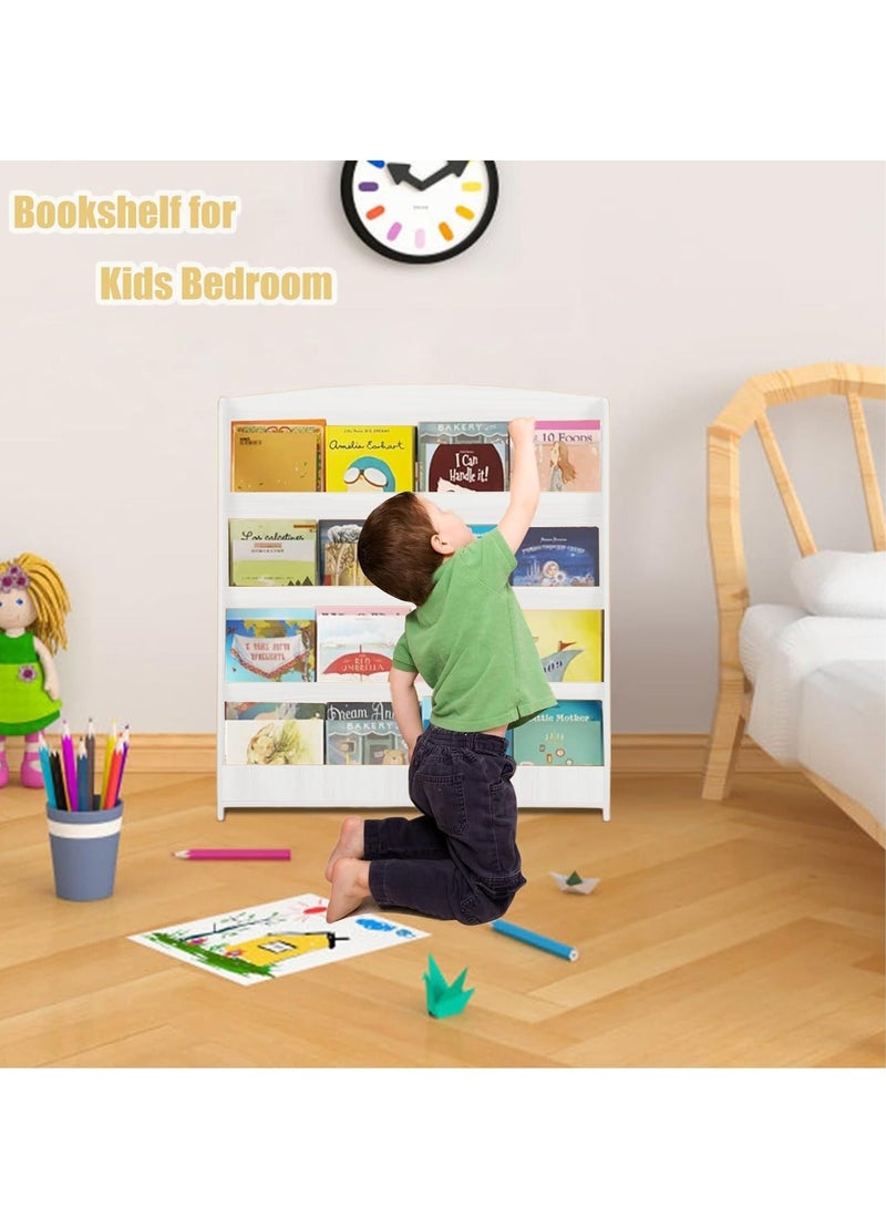 والالا مكتبة أطفال خشبية كبيرة مكونة من 4 طبقات، رف تخزين منزلي، رف كتب قائم على الأرض، رف تخزين ألعاب، رف عرض منزلي للمنزل والمكتب - Image 4