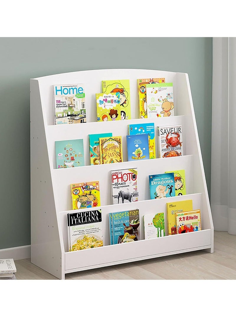 والالا مكتبة أطفال خشبية كبيرة مكونة من 4 طبقات، رف تخزين منزلي، رف كتب قائم على الأرض، رف تخزين ألعاب، رف عرض منزلي للمنزل والمكتب - Image 1