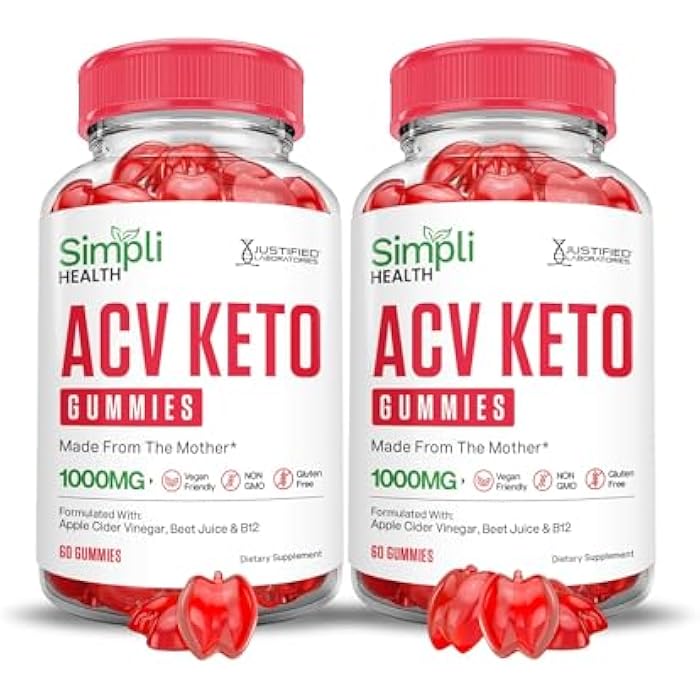 Justified Laboratories مختبرات جاستيفيد (عبوة 2 من حلوى كيتو ACV من سيمبلي هيلث تركيبة متقدمة 1000 ملغ من خل التفاح مصنوعة مع مسحوق عصير الرمان والبنجر B12 نباتي غير معدل وراثيًا 120 حبة حلوى - Image 1