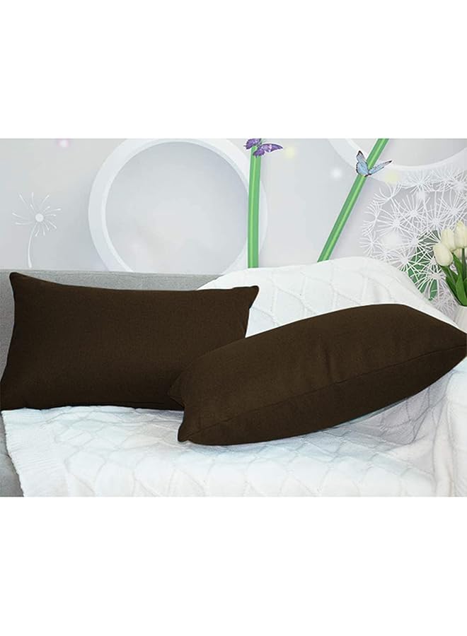 إيروريكس طقم وسائد زخرفية من الكتان مكون من قطعتين بتصميم سادة 50×30 سم، بني غامق - Image 3