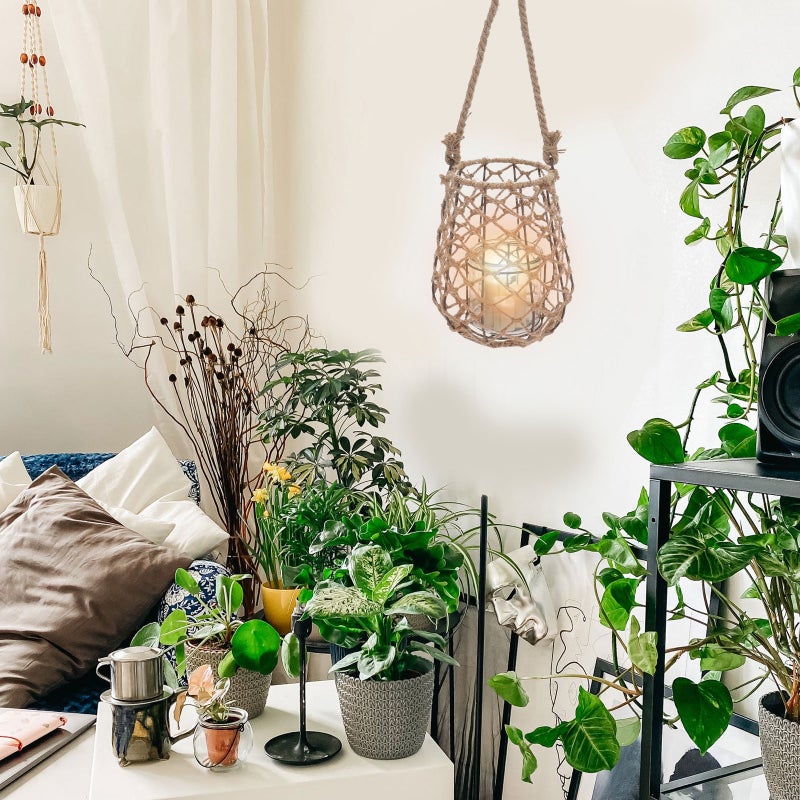 Woven Rope Night Light Garden Decorative Lampshade Cafe Lanterns Decorative Candlestick Decoration Lamp (Size L) - Image 1
