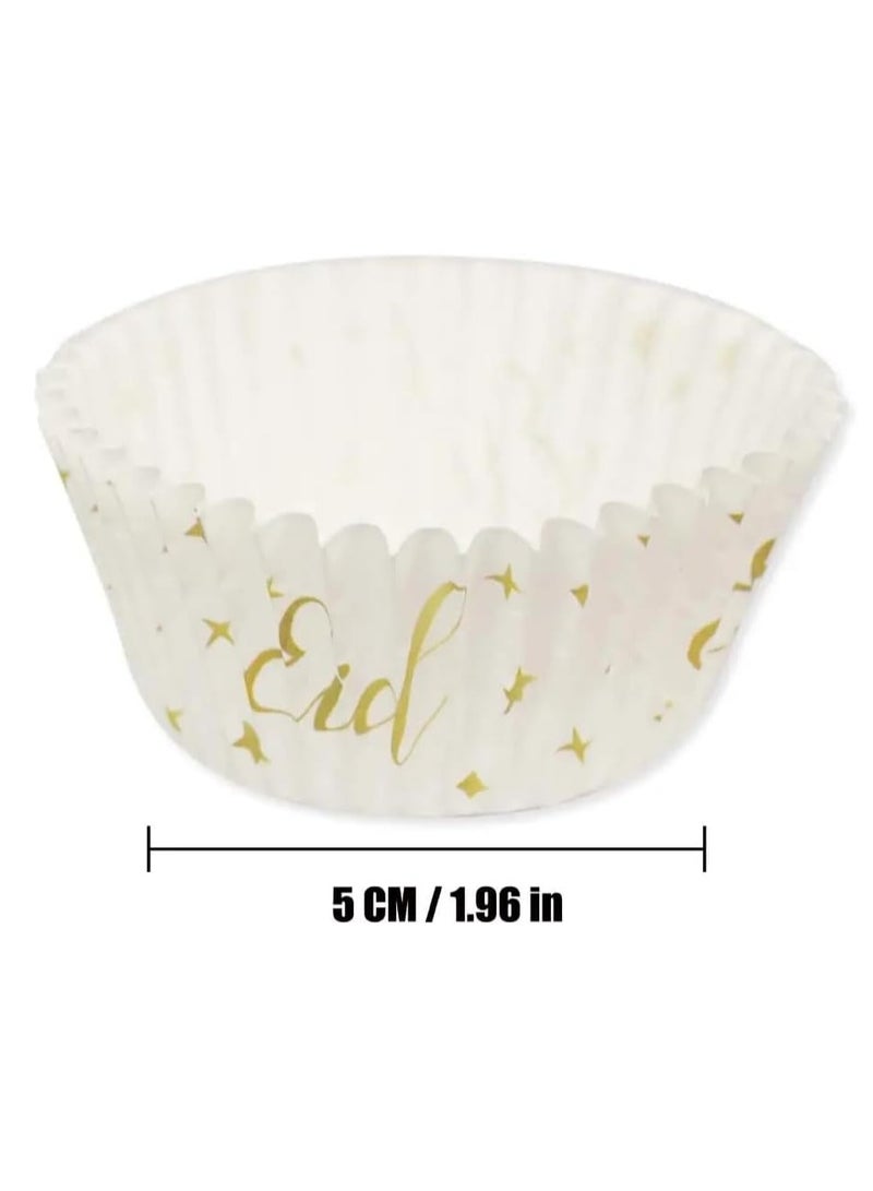 ذا بارتي بوبير 50 قطعة بتصميم نجوم باللونين الأبيض والذهبي حامل كب كيك عيد مبارك ورق كب كيك مقاوم للزيت - Image 3