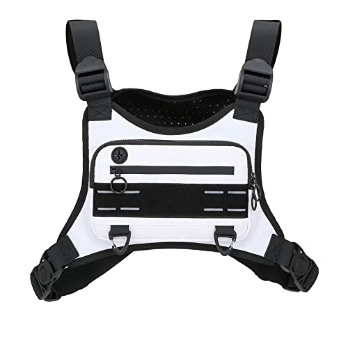 Muserise Sports Chest Bag For Men Women, Water Resistant Lightweight Front Chest Pack, Running Vest Bag With Built-In Phone Holder & Extra Storage For Workouts, Running, Cycling (White) - Image 1