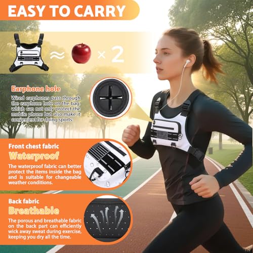 Muserise Sports Chest Bag For Men Women, Water Resistant Lightweight Front Chest Pack, Running Vest Bag With Built-In Phone Holder & Extra Storage For Workouts, Running, Cycling (White) - Image 4