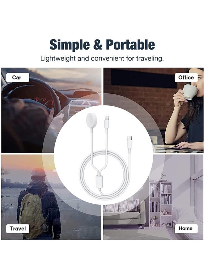 Type C 2-in-1 Fast Charging for iPhone&Watch(1.2m)White，Premium Charger Cable,Smart Watch Magnetic Cable