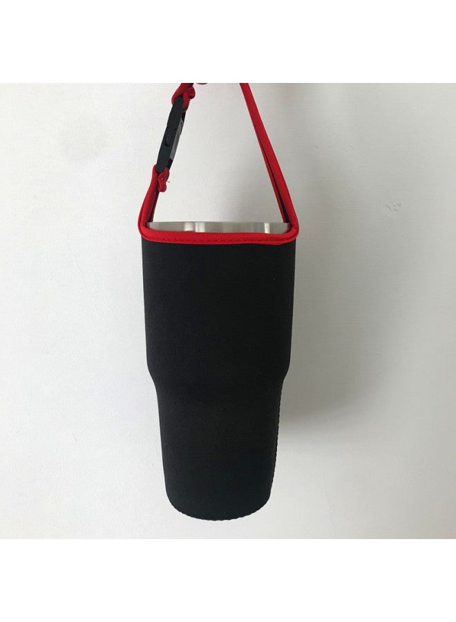 Solid Color Ice Cup 30Oz Car Cup Cover Diving Material Buckle Insulation Handbag Wholesale Support Creative Logo-Color:Black Background With Red Edge-Capacity:Ice Bully Cup Special (30oz))  - Image 1