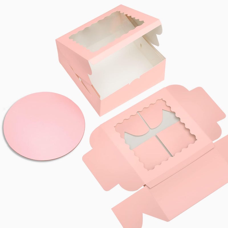 Bakepacker 36pcs 10x10x5 Inches Pink Cake Boxes with Window 18-Packs, 10 Inch Bakery Boxes (18 Cake Boxes +18 Cake Boards Included) - Image 4
