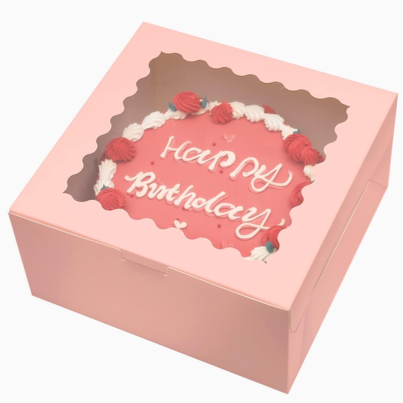 Bakepacker 36pcs 10x10x5 Inches Pink Cake Boxes with Window 18-Packs, 10 Inch Bakery Boxes (18 Cake Boxes +18 Cake Boards Included) - Image 3