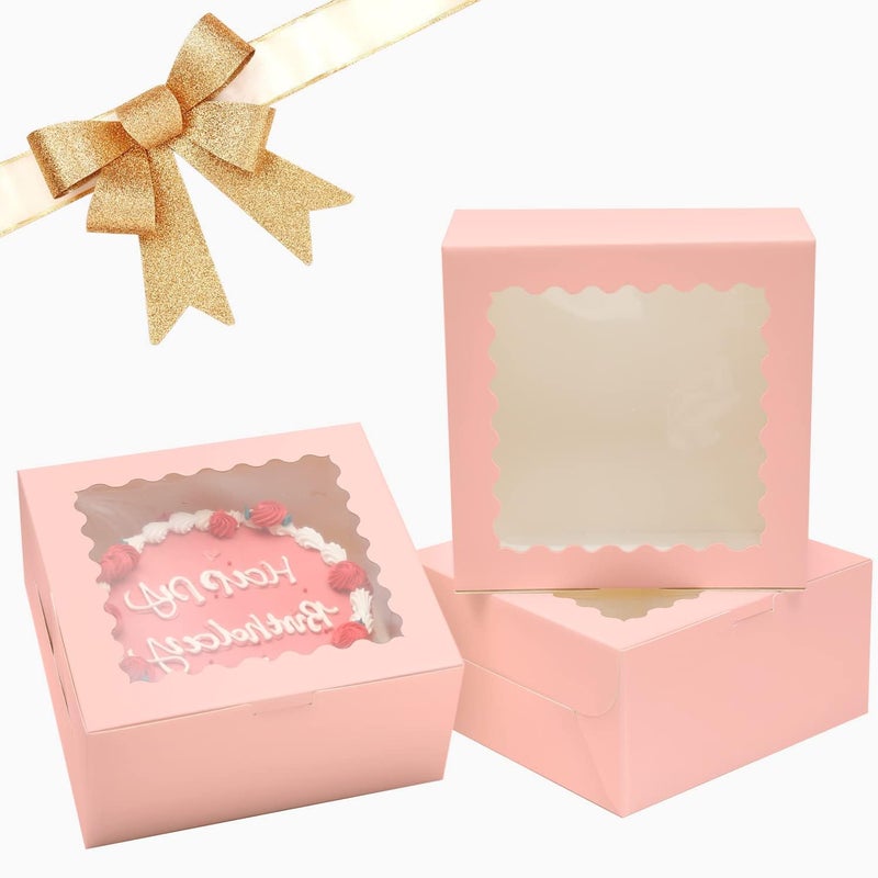 Bakepacker 36pcs 10x10x5 Inches Pink Cake Boxes with Window 18-Packs, 10 Inch Bakery Boxes (18 Cake Boxes +18 Cake Boards Included) - Image 2