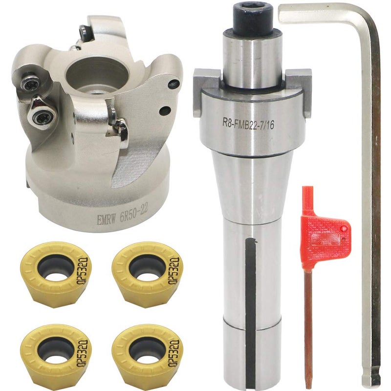 LingGan Face Mill Cutter Holder EMRW 6R 50-22+R8-FMB22-7/16+RPMT1204 Hard Alloy Blade+8mm Spanner+T15 Spanner, Used for Fough Machining of The Workpiece on The Milling Machine. (EMRW 6R50-22(1.96 Inch)) - Image 1