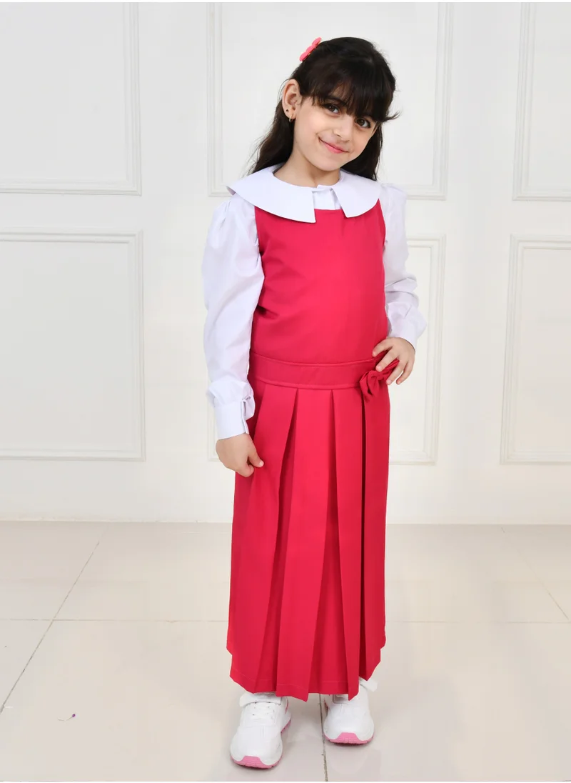 HAWRAA ABAYA Fuchsia apron with wide belt decorated with a bow and pleats with side pockets